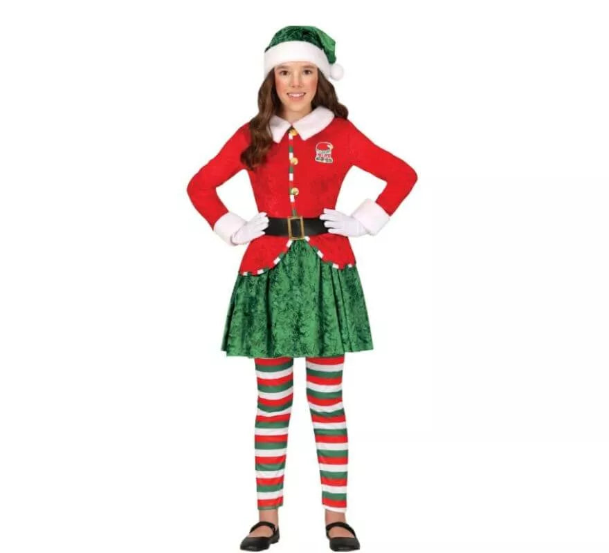 Translation missing: it.Disfraz de Elfa Ayudante de Santa con gorro para niña