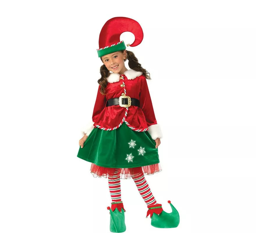 Translation missing: it.Disfraz de Elfa Ayudante de Santa deluxe con gorro para niña