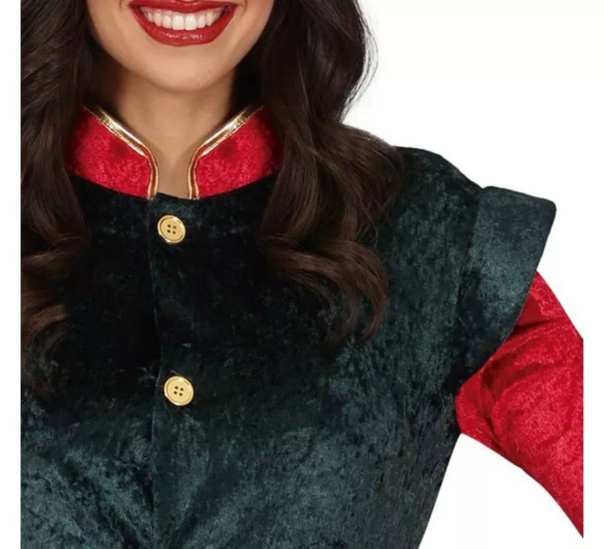 Translation missing: it.Disfraz de Elfa Paje verde y rojo con gorro para mujer