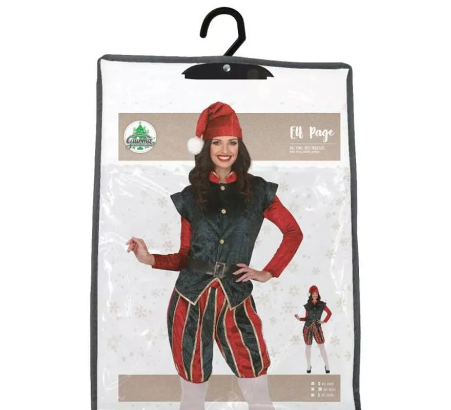 Translation missing: it.Disfraz de Elfa Paje verde y rojo con gorro para mujer