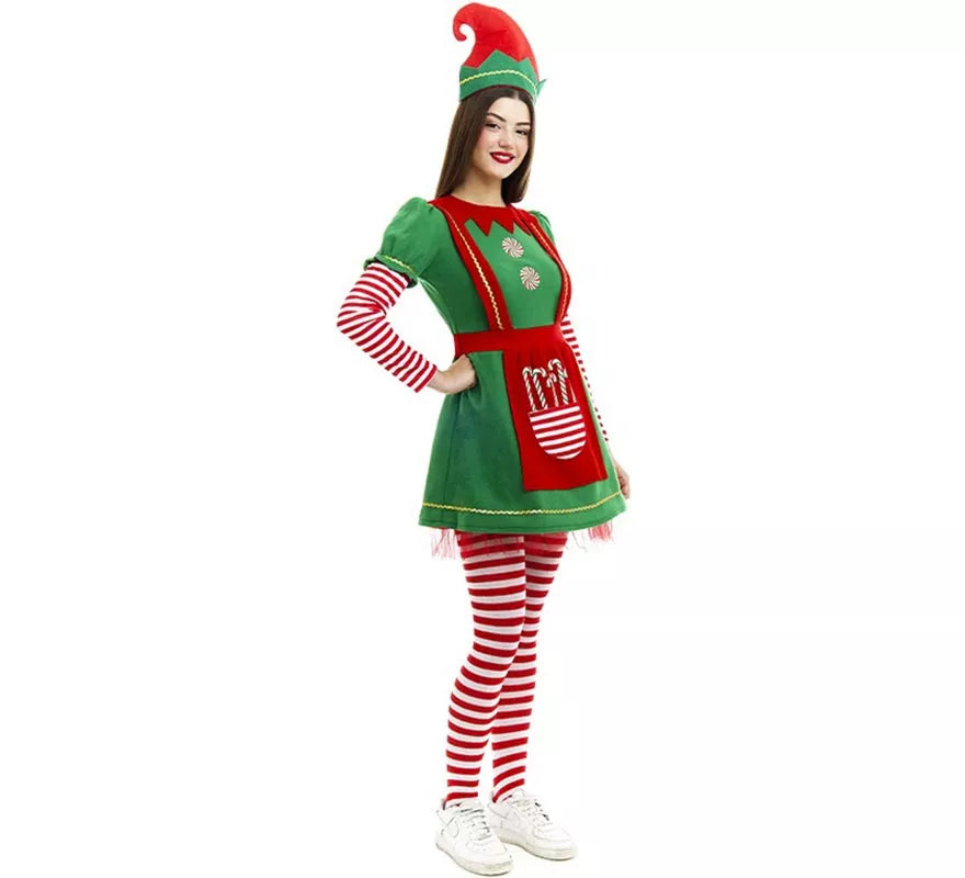 Translation missing: it.Disfraz de Elfa Polar en vestido verde y rojo para mujer