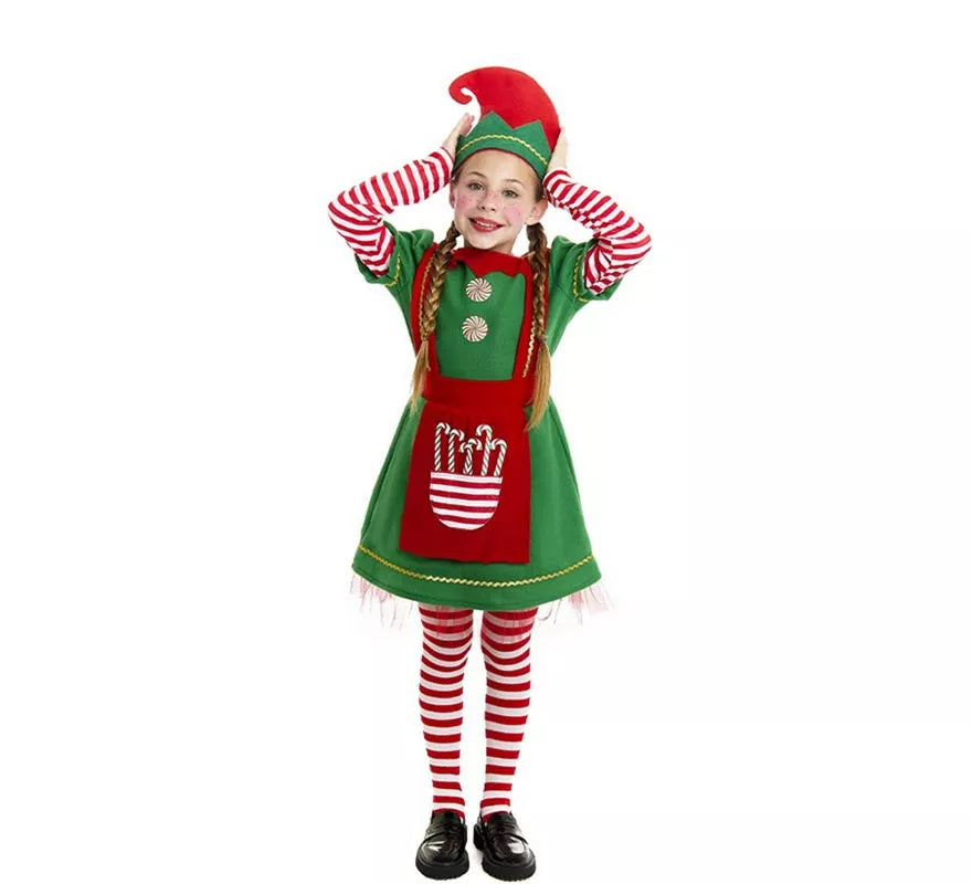Translation missing: it.Disfraz de Elfa Polar en vestido verde y rojo para niña
