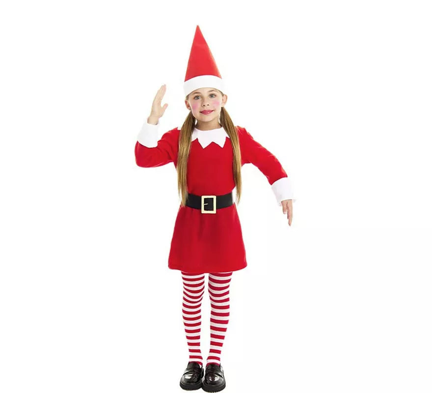 Translation missing: it.Disfraz de Elfa Polar roja en vestido con gorro para niña