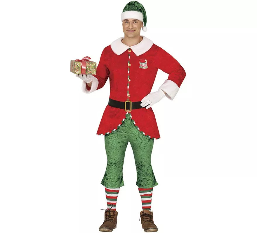 Disfraz de Elfo Ayudante de Santa con cinturón para hombre