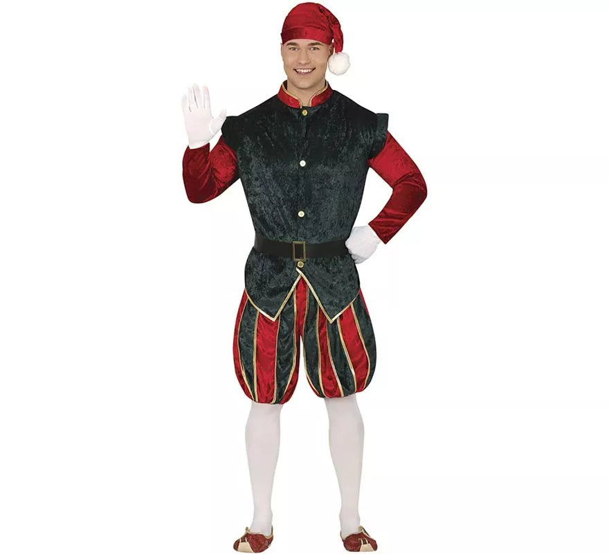 Translation missing: es.Disfraz de Elfo Paje verde y rojo con gorro para hombre