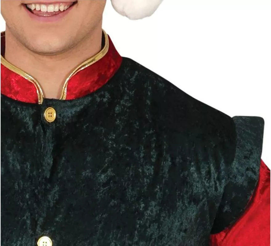 Translation missing: it.Disfraz de Elfo Paje verde y rojo con gorro para hombre