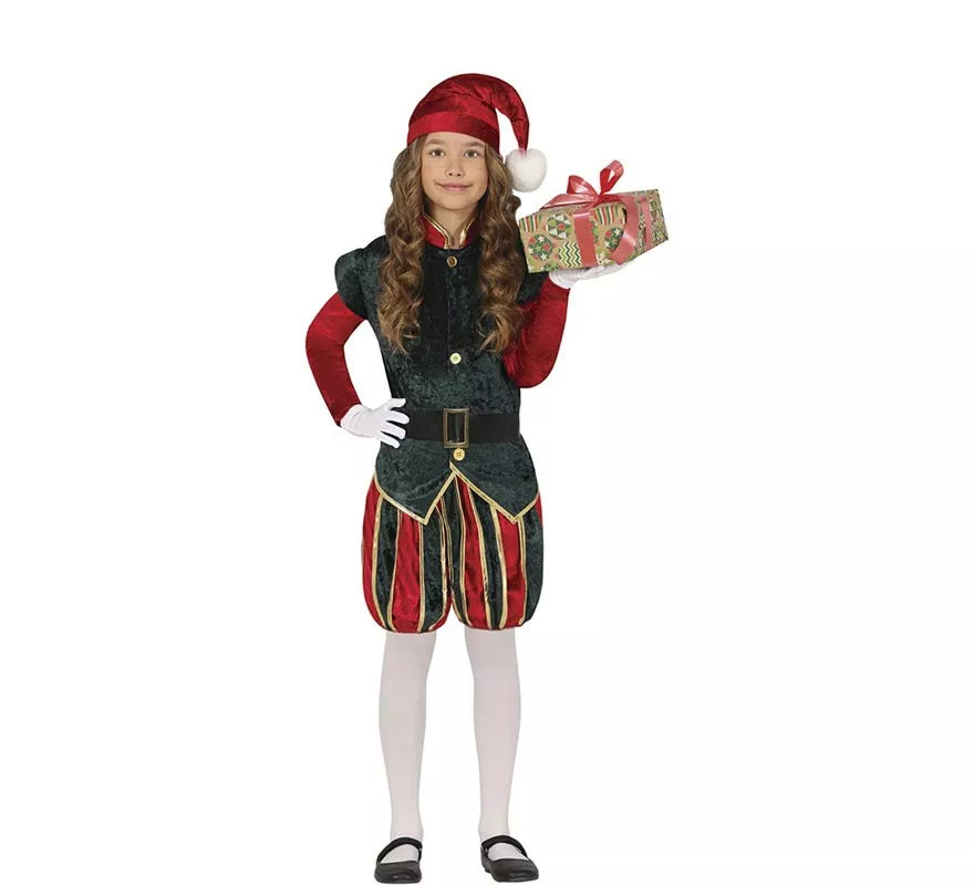 Translation missing: it.Disfraz de Elfo Paje verde y rojo con gorro para niños