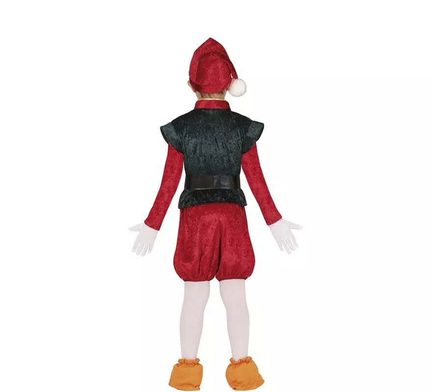 Translation missing: it.Disfraz de Elfo Paje verde y rojo con gorro para niños