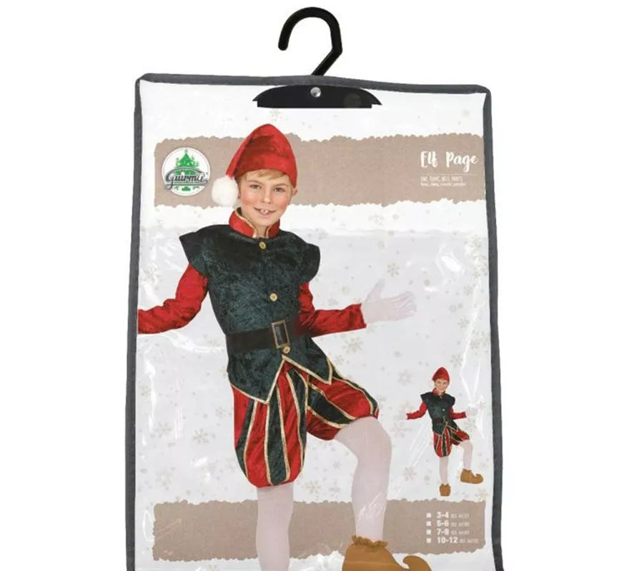 Translation missing: it.Disfraz de Elfo Paje verde y rojo con gorro para niños