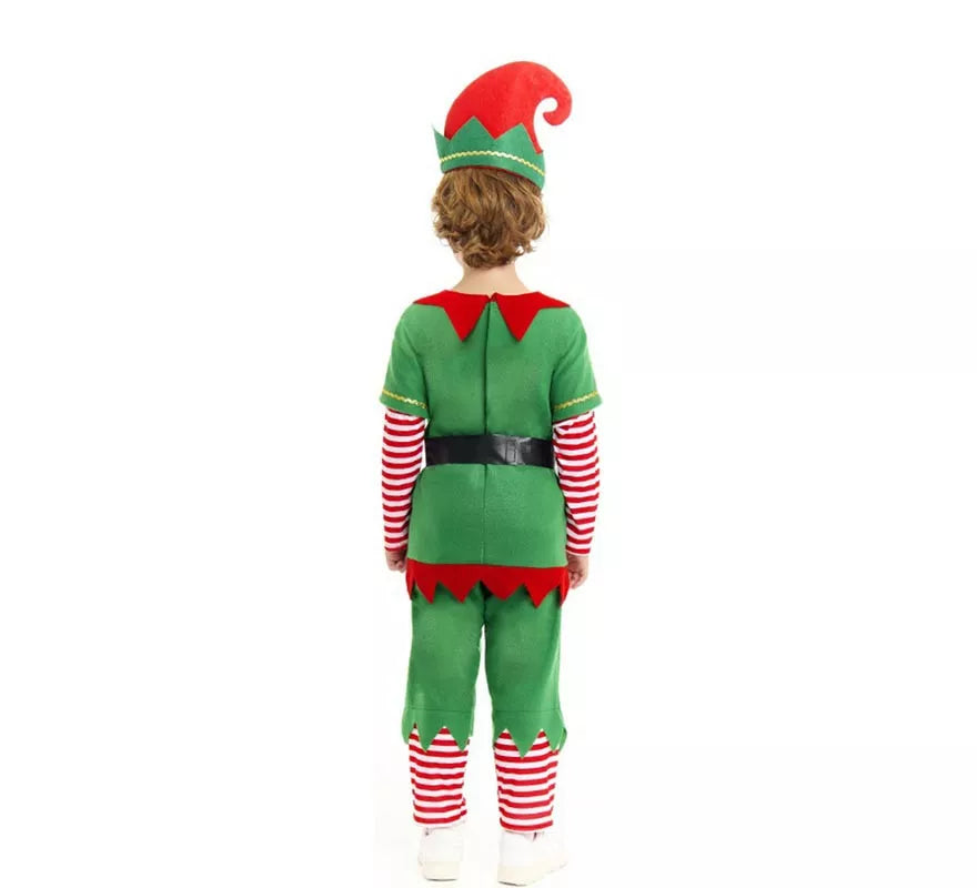Translation missing: it.Disfraz de Elfo Polar verde y rojo con cinturón para niño