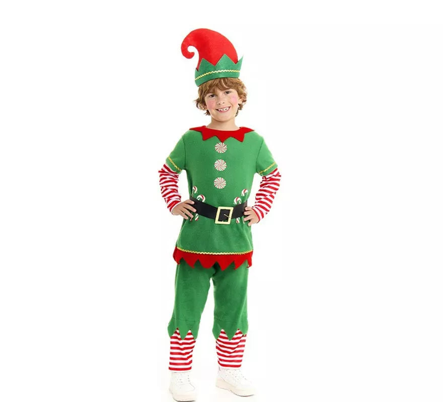 Translation missing: it.Disfraz de Elfo Polar verde y rojo con cinturón para niño