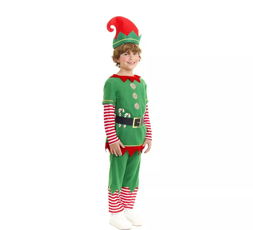 Translation missing: it.Disfraz de Elfo Polar verde y rojo con cinturón para niño