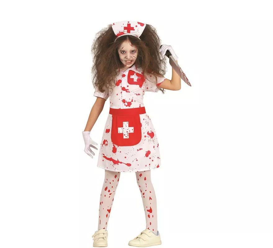 Translation missing: es.Disfraz de Enfermera Zombie blanco para niña