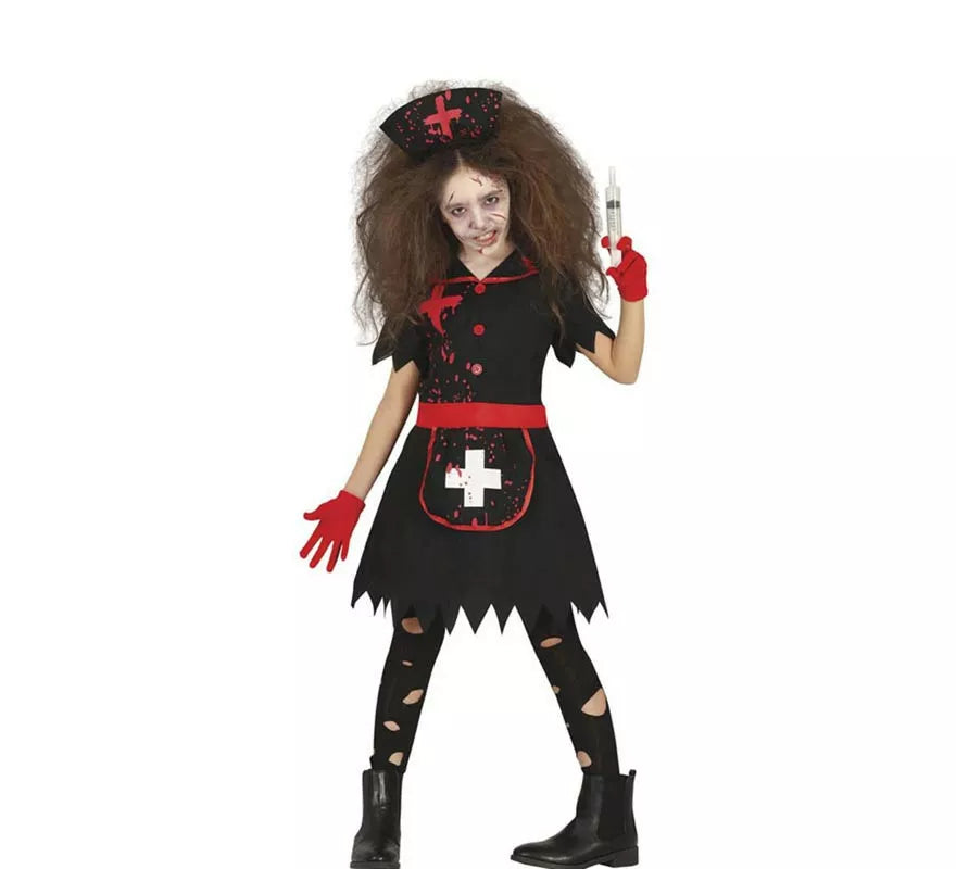 Translation missing: it.Disfraz de Enfermera Zombie negro para niña