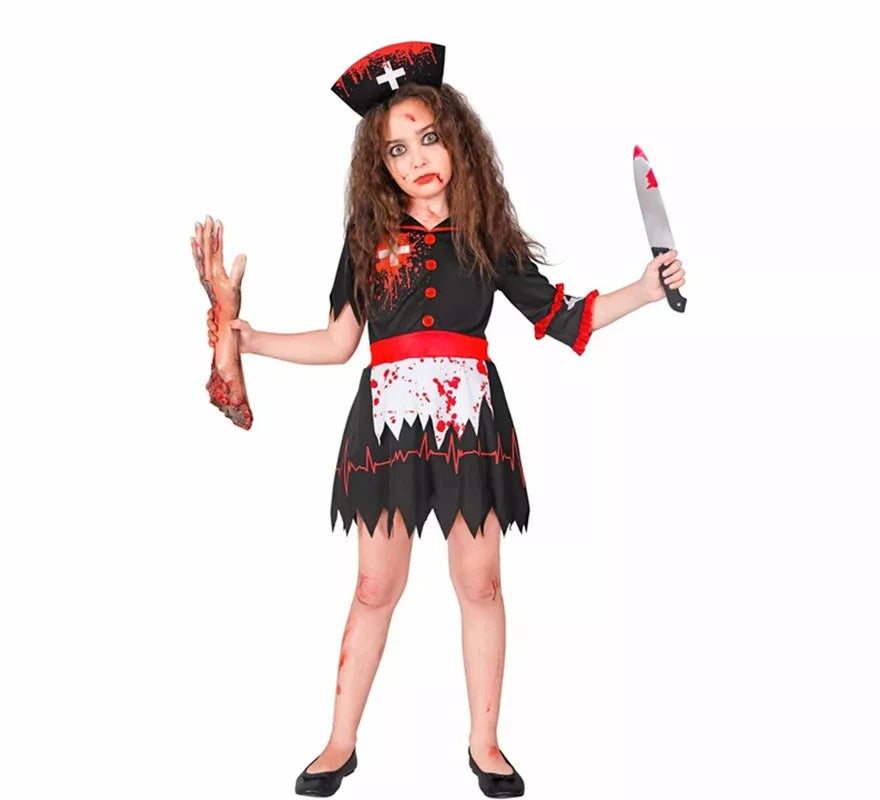 Translation missing: it.Disfraz de Enfermera Zombie negro para niña