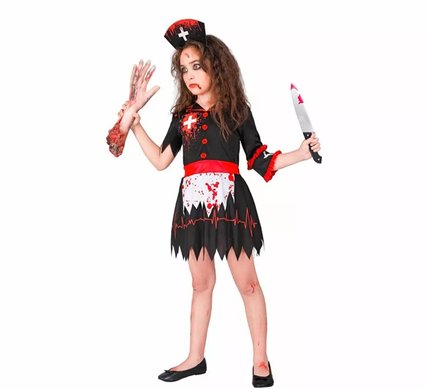 Disfraz de Enfermera Zombie negro para niña