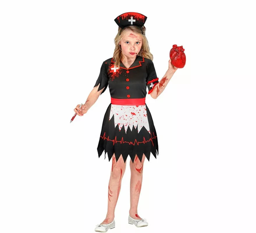 Translation missing: it.Disfraz de Enfermera Zombie negro para niña