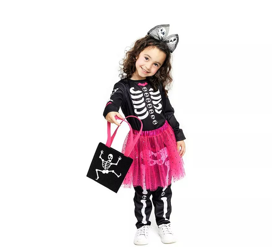Disfraz de Esqueleto adorable con tutú fucsia para bebé y niña
