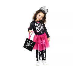 Adorabile costume da scheletro con tutù fucsia per neonato e bambina