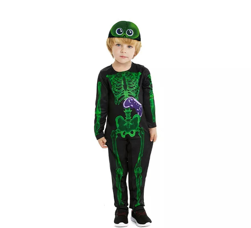 Translation missing: it.Disfraz de Esqueleto Gaming negro y verde para bebé y niño