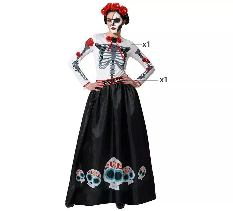 Translation missing: it.Disfraz de Esqueleto Mejicano Catrina Rosas para mujer