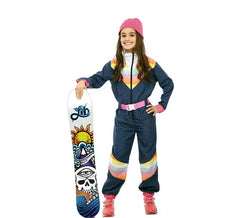 Costume da sciatrice blu con cintura per bambina