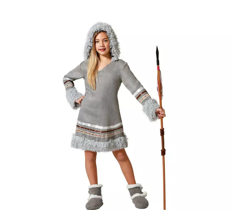 Translation missing: it.Disfraz de Esquimal vestido gris con capucha para niña