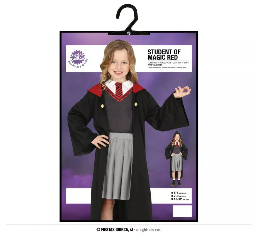 Disfraz de Estudiante de Magia Rojo para niña