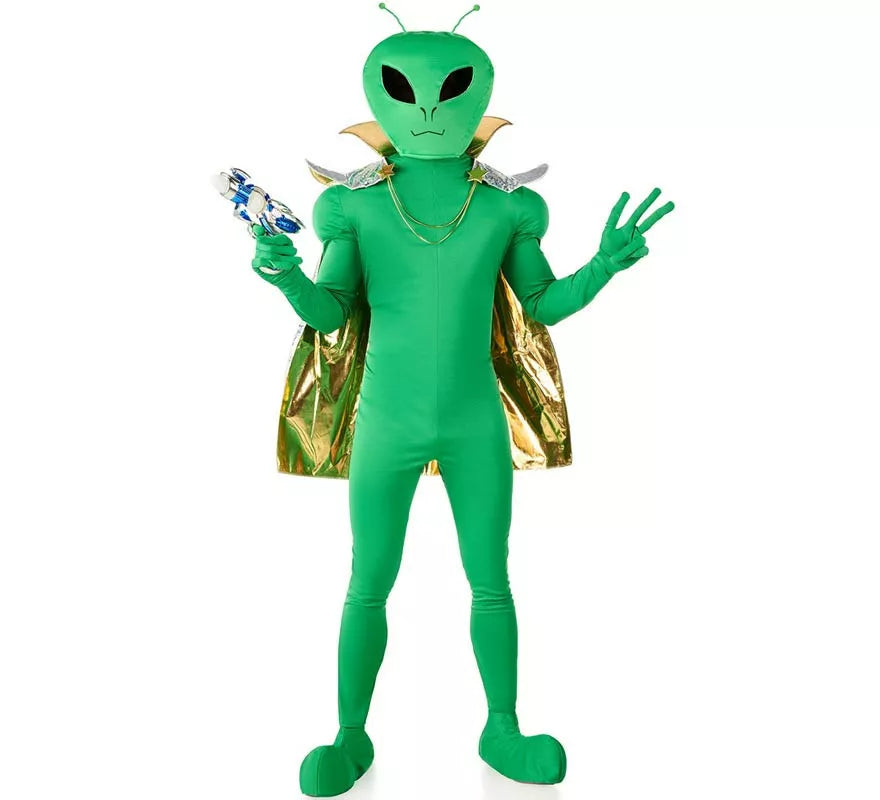 Translation missing: es.Disfraz de Extraterrestre verde con capa dorada para hombre