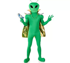 Costume da alieno verde con mantello dorato per uomo