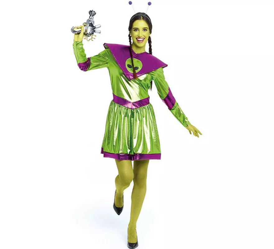 Translation missing: it.Disfraz de Extraterrestre verde y morado para mujer