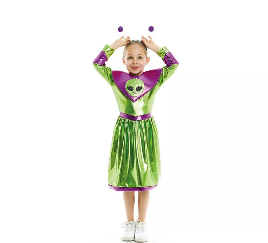 Translation missing: it.Disfraz de Extraterrestre verde y morado para niña