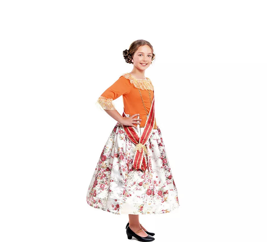 Translation missing: it.Disfraz de Fallera Naranja estampado para niña