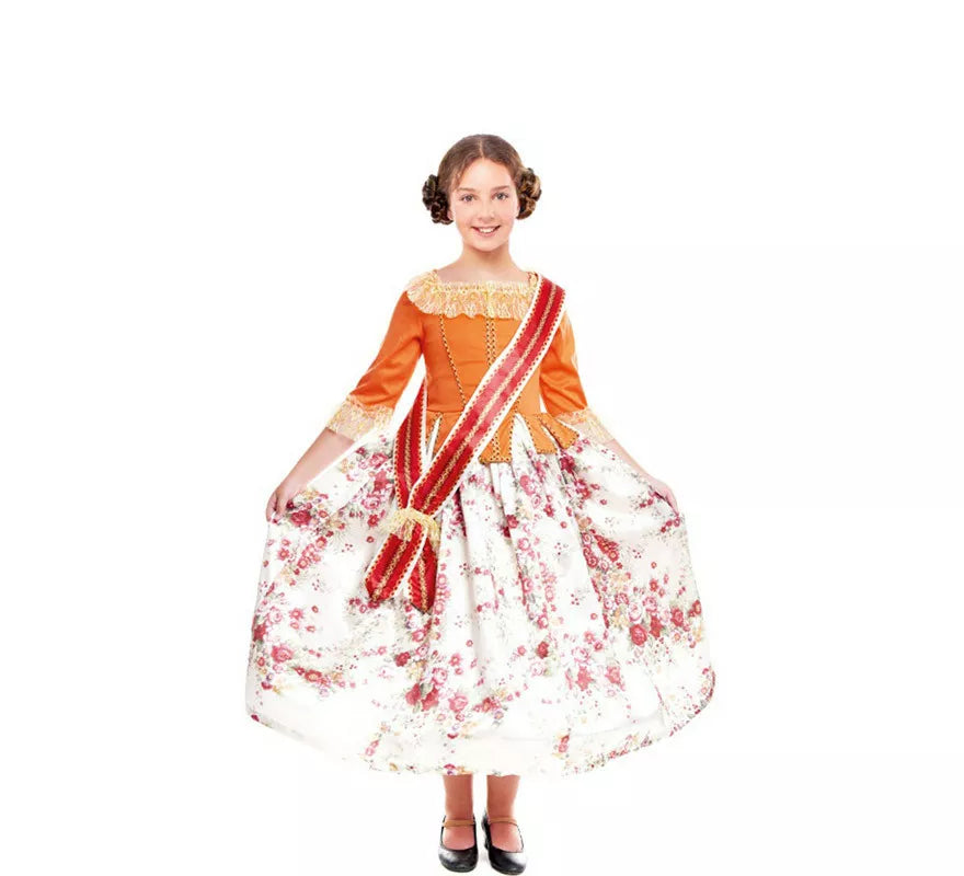 Translation missing: es.Disfraz de Fallera Naranja estampado para niña