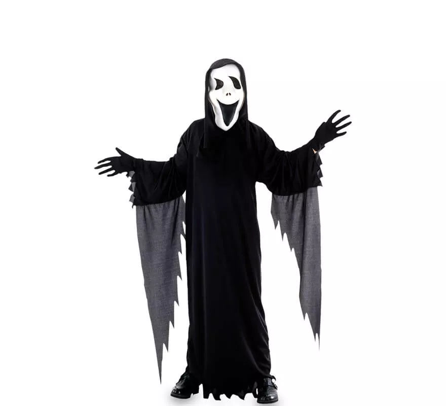 Translation missing: it.Disfraz de Fantasma Asesino con flecos grises para niño