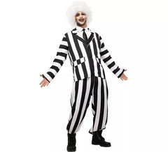 Costume da fantasma con abito divertente a righe da uomo