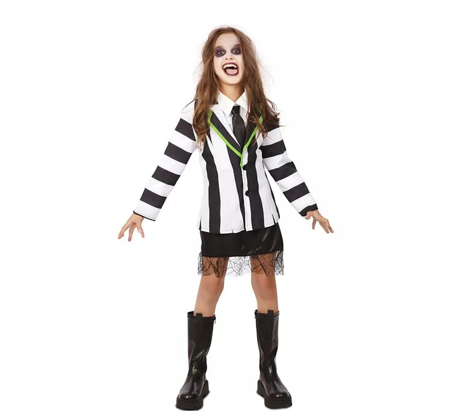 Translation missing: it.Disfraz de Fantasma de traje divertido a rayas para niña