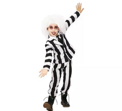 Costume da fantasma con abito divertente a righe da ragazzo