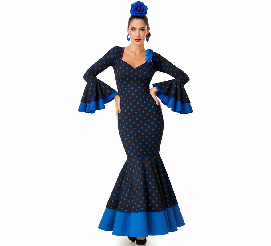 Disfraz de Flamenca con Lunares azul para mujer