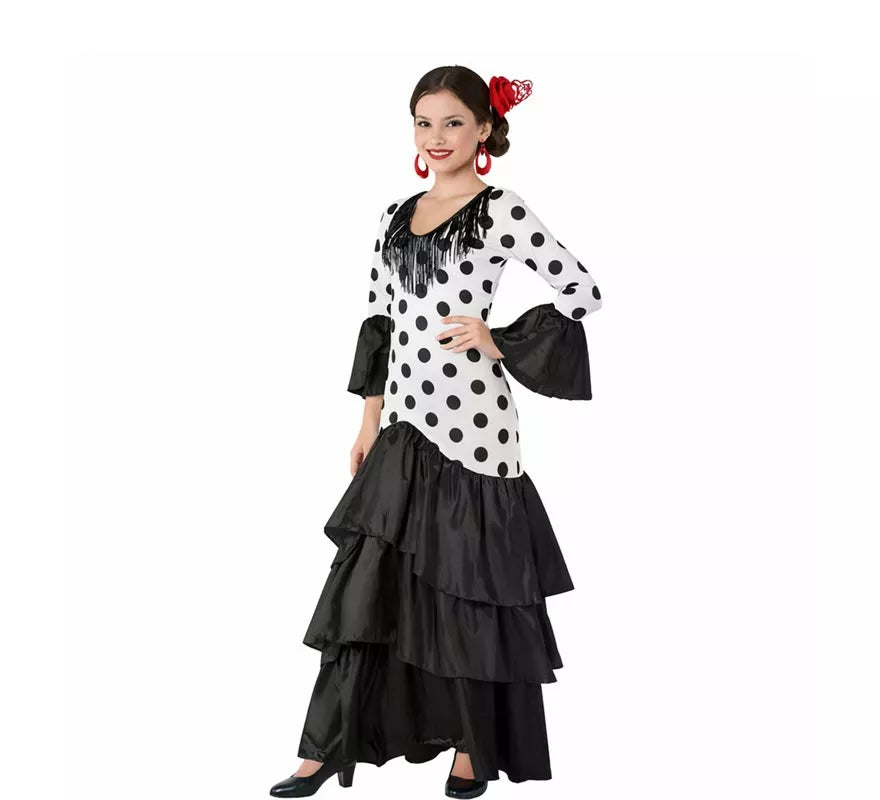 Translation missing: it.Disfraz de Flamenca o Sevillana blanco y negro para mujer