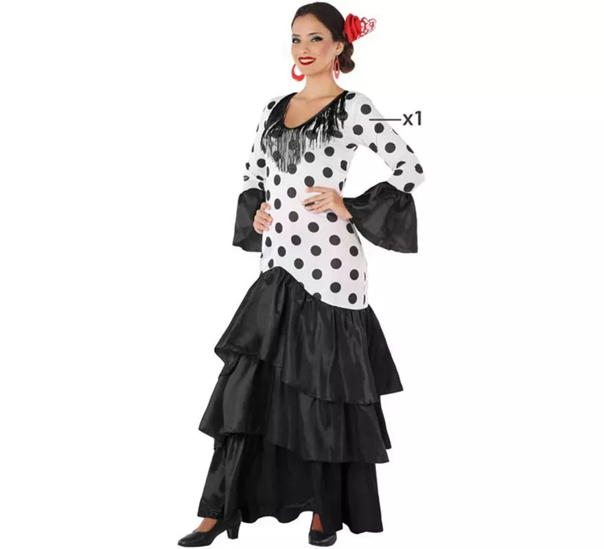 Translation missing: it.Disfraz de Flamenca o Sevillana blanco y negro para mujer