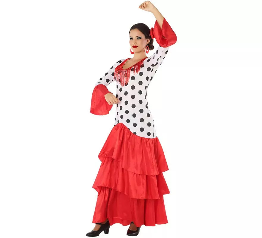 Translation missing: it.Disfraz de Flamenca o Sevillana blanco y rojo para mujer