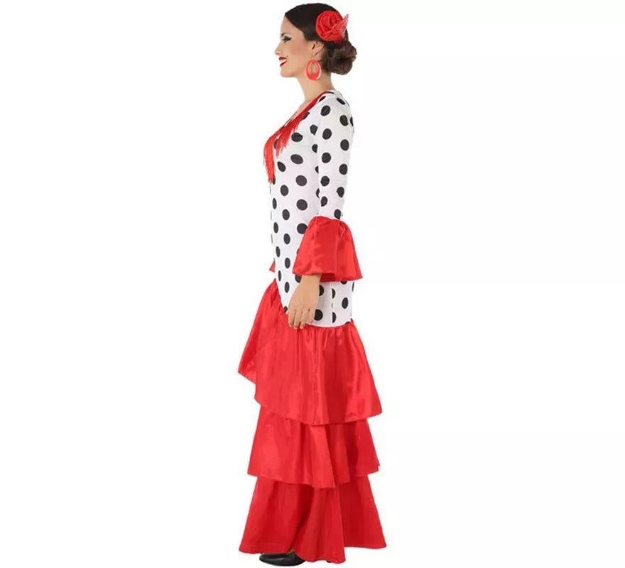 Translation missing: it.Disfraz de Flamenca o Sevillana blanco y rojo para mujer