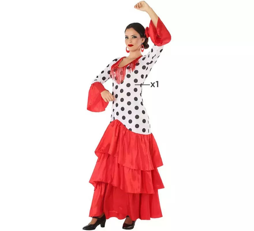 Translation missing: it.Disfraz de Flamenca o Sevillana blanco y rojo para mujer