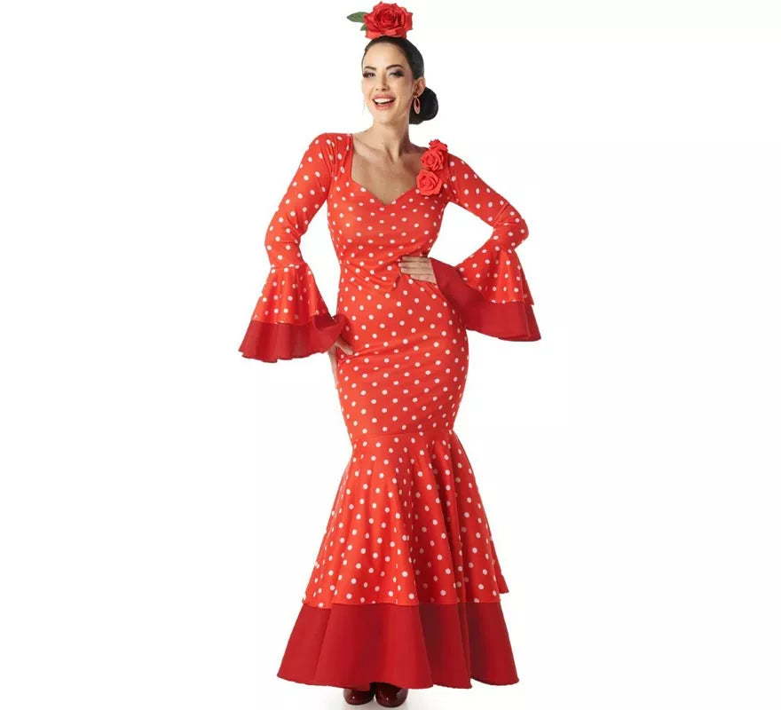 Translation missing: it.Disfraz de Flamenca rojo con lunares blancos para mujer
