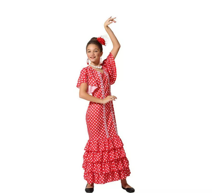 Translation missing: es.Disfraz de Flamenca Rojo con puntos pequeños para niña