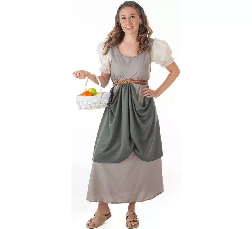 Translation missing: it.Disfraz de Frutera Medieval gris con pañuelo para mujer