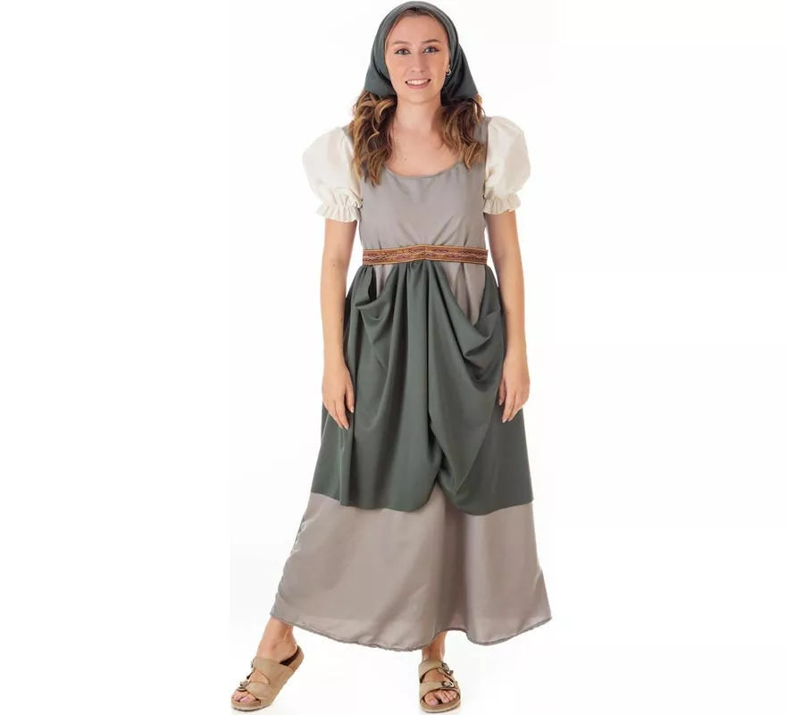 Translation missing: it.Disfraz de Frutera Medieval gris con pañuelo para mujer
