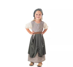 Costume grigio da fruttiera medievale con sciarpa per bambina