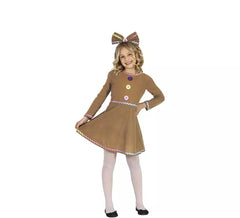 Costume da biscotto di pan di zenzero per bambina con vestito
